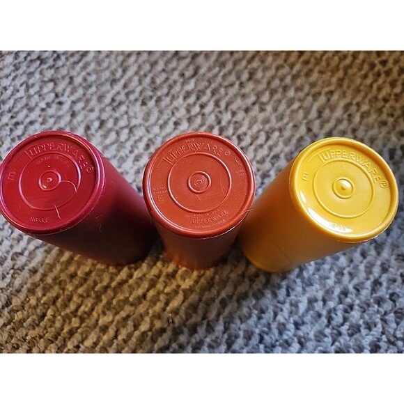 3 Tupperware 116 Tumblers HARVEST COLORS 9 oz 5 Inch Tall Yellow Orange Red - Picture 3 of 9